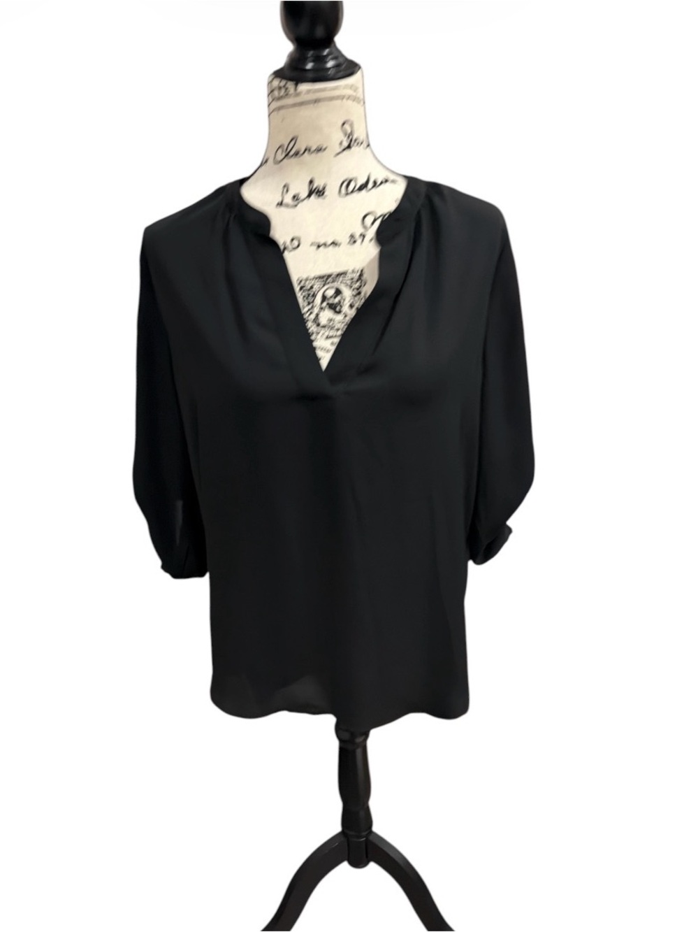 Three Pink Hearts Trixxi Black 3/4 sleeve Black V-Neck Pullover Blouse